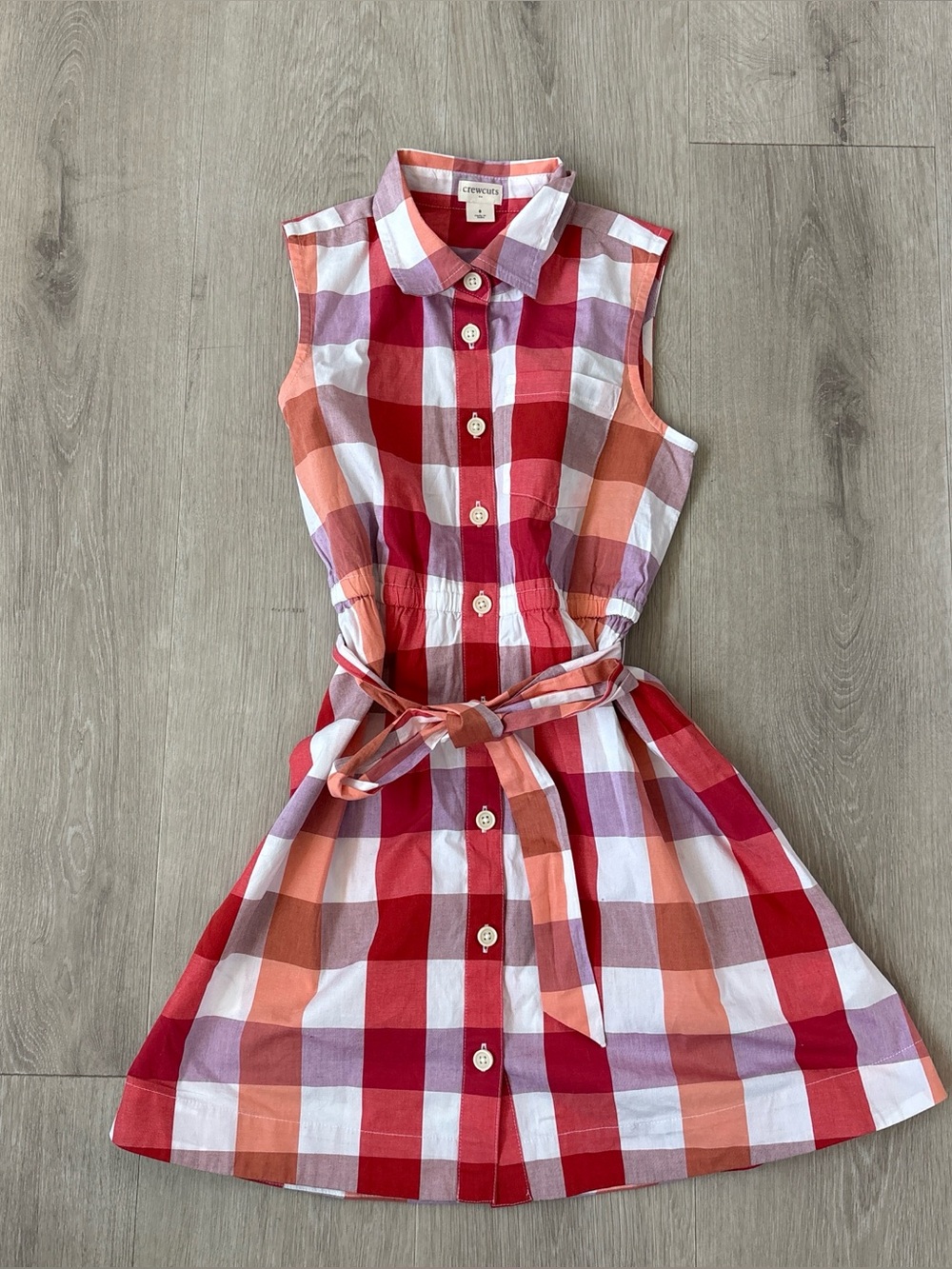 NWOT Crewcuts plaid dress with button-up front and tie waist
